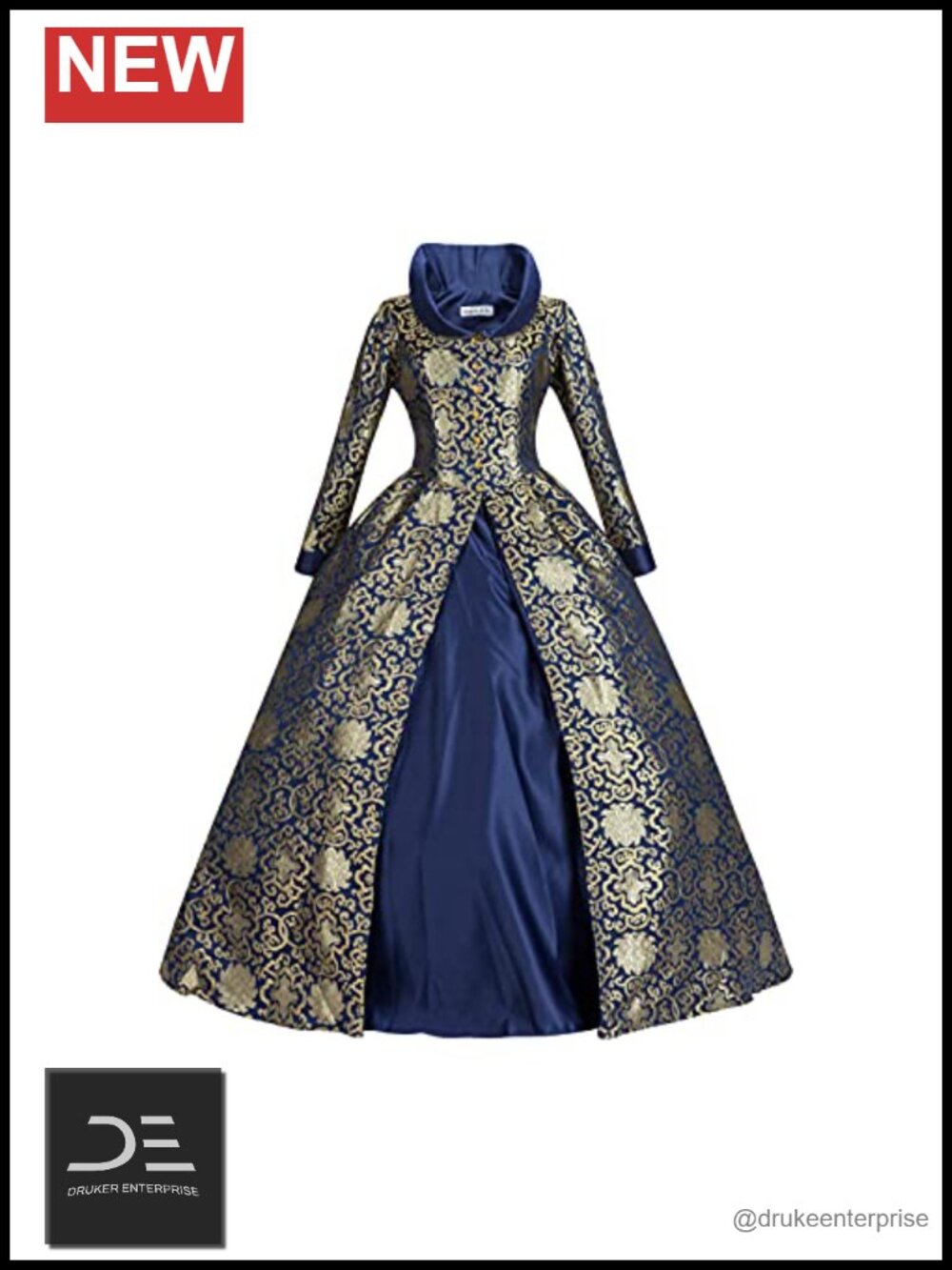 Victorian Renaissance Floral Brocade Ball Gown High Neck Long Sleeve